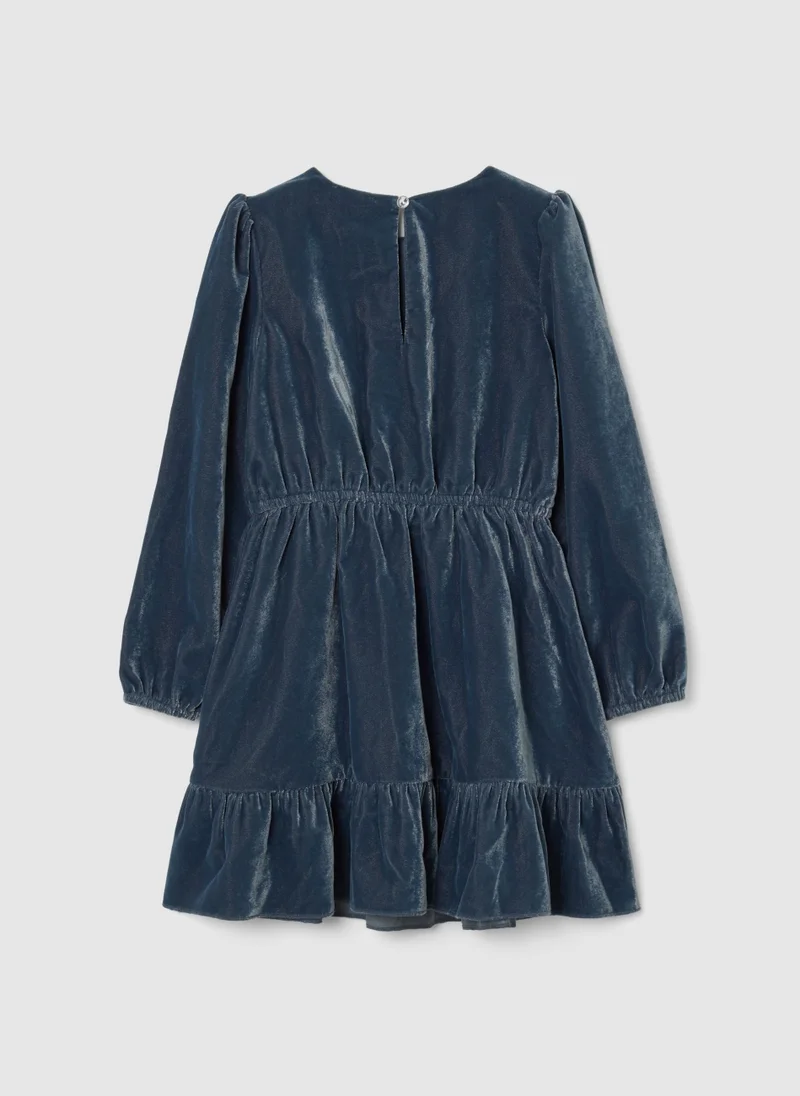 Ovs OVS Blue Velour Girl'S Dress Regular Fit With Ruffles
